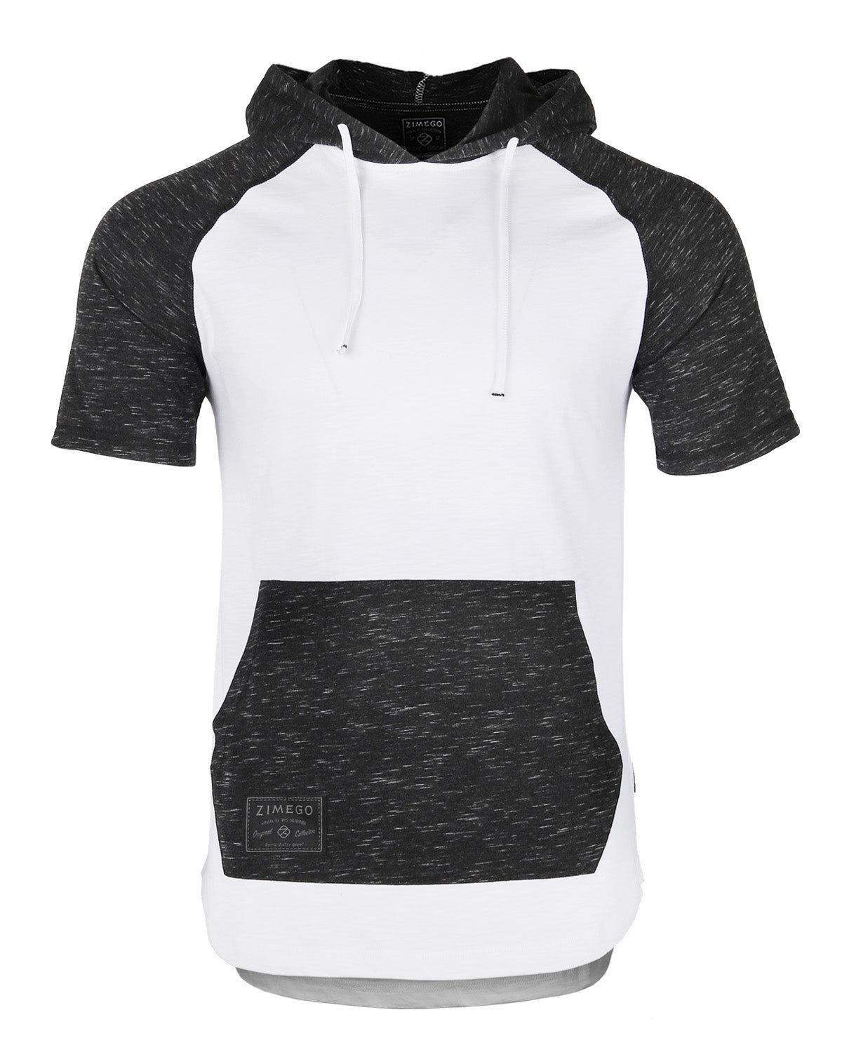 ZIMEGO Men's Short Sleeve Raglan Hoodie Round Bottom Semi Longline T-Shirt