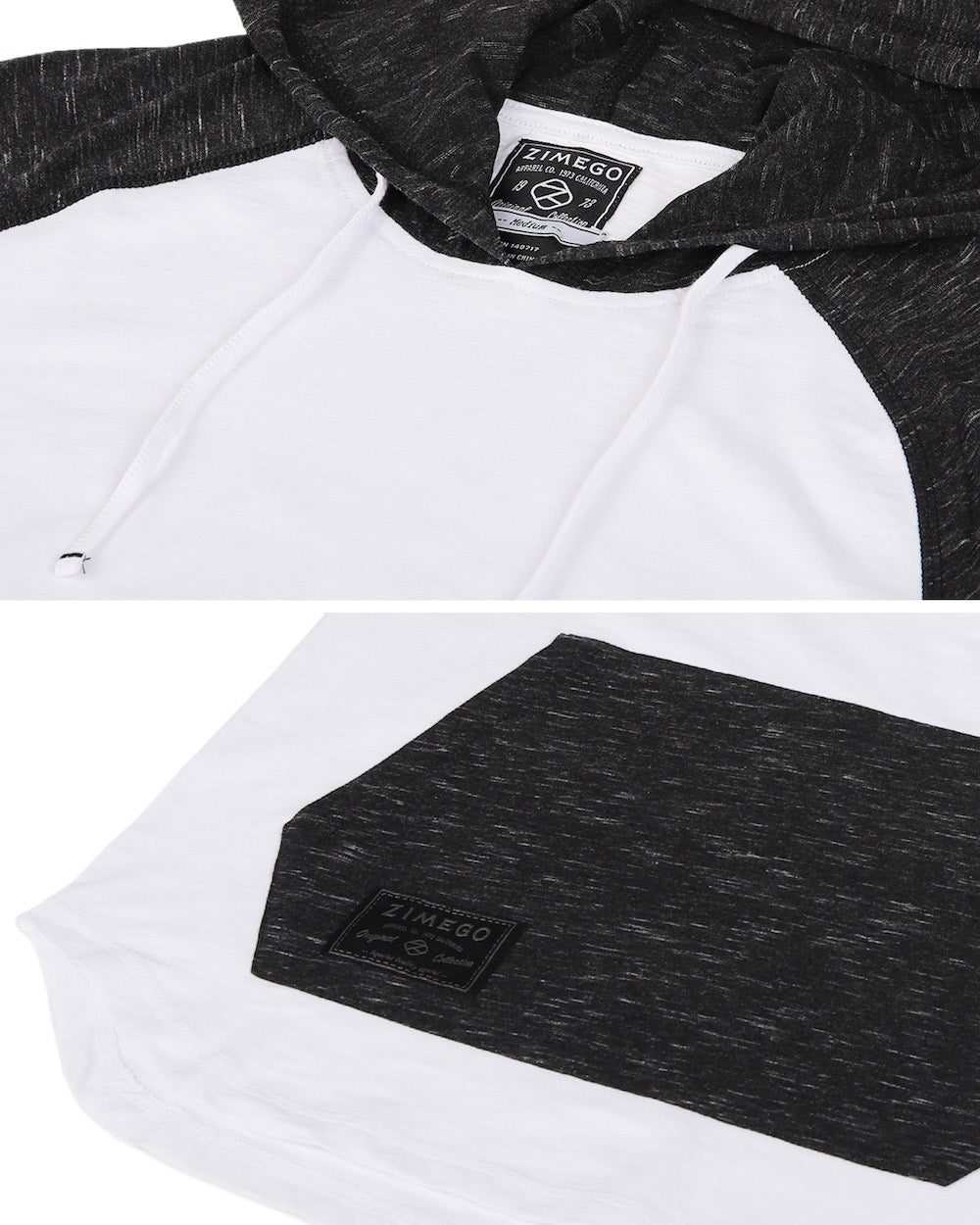 ZIMEGO Men's Short Sleeve Raglan Hoodie Round Bottom Semi Longline T-Shirt