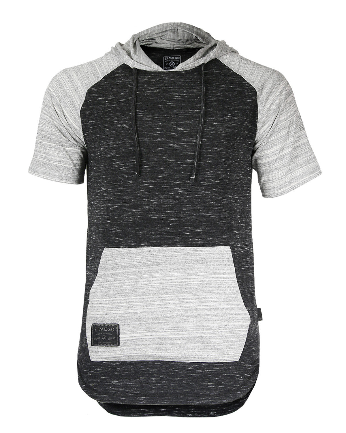 ZIMEGO Men's Short Sleeve Raglan Hoodie Round Bottom Semi Longline T-Shirt