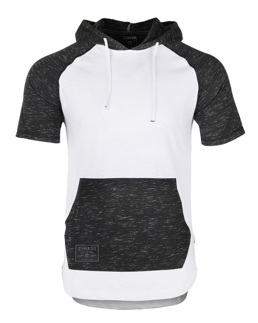 ZIMEGO Men's Short Sleeve Raglan Hoodie Round Bottom Semi Longline T-Shirt